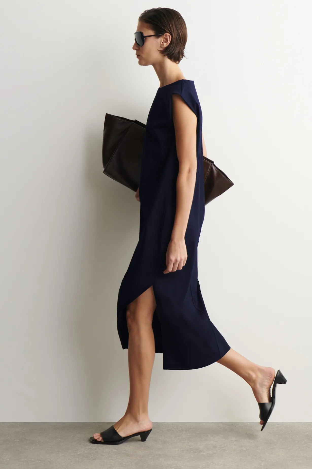 FOLDED-SHOULDER COTTON-JERSEY MIDI DRESS