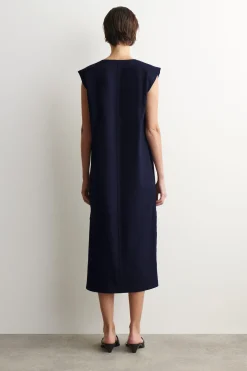 FOLDED-SHOULDER COTTON-JERSEY MIDI DRESS