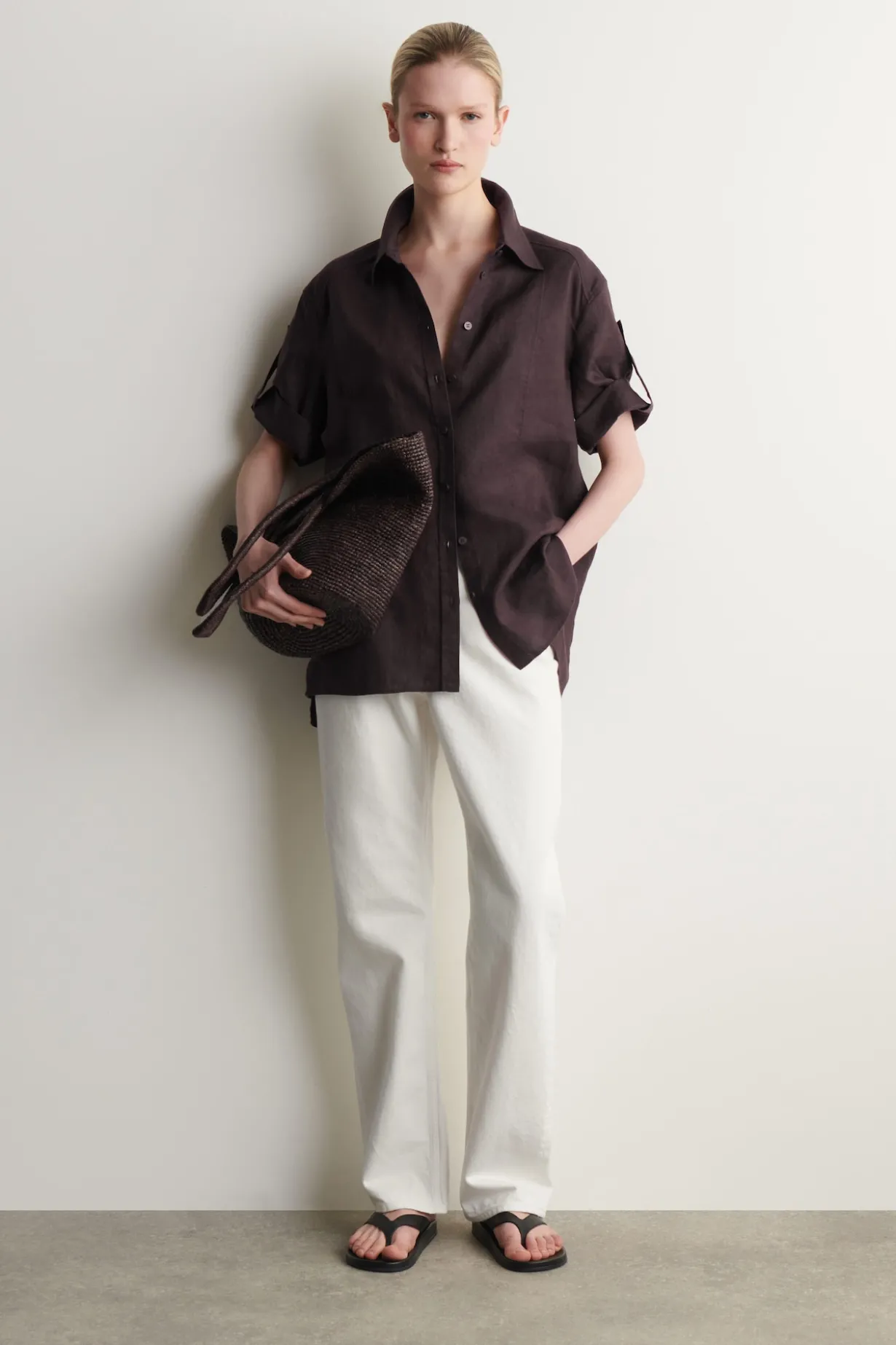 FOLDED-SLEEVE LINEN SHIRT