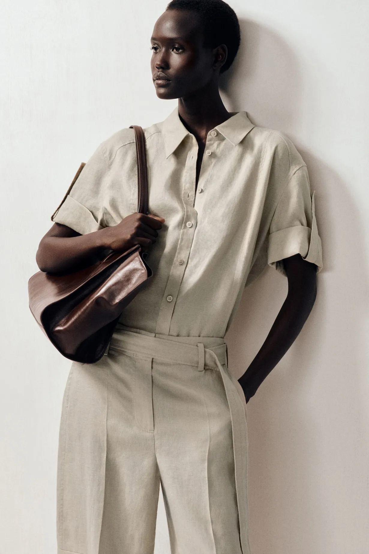 FOLDED-SLEEVE LINEN SHIRT