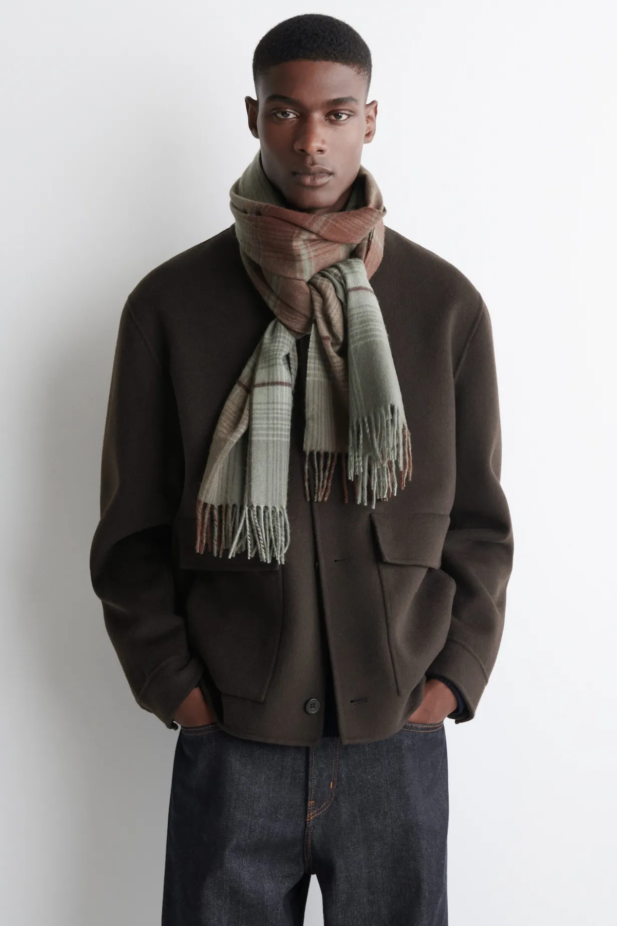 FRINGED WOOL-CASHMERE SCARF