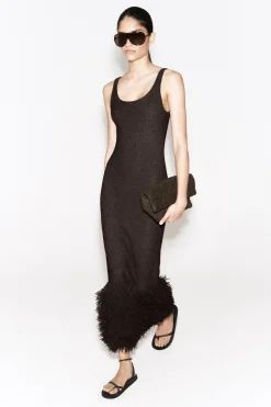 FRINGED-HEM KNITTED COLUMN DRESS