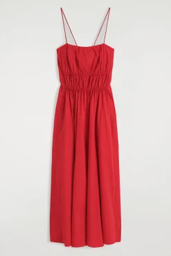 GATHERED COTTON MIDI DRESS