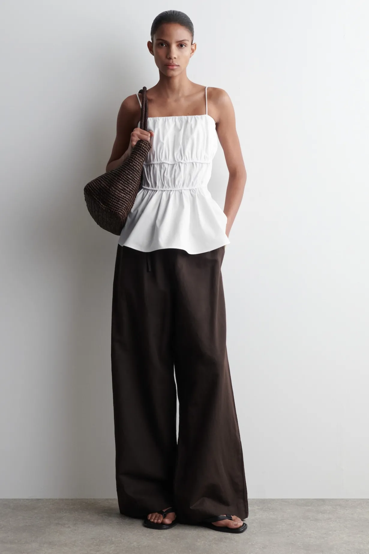 GATHERED COTTON PEPLUM TOP