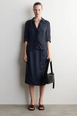 GATHERED CRINKLED MIDI SKIRT