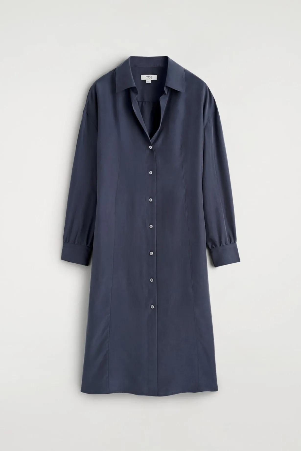 GATHERED CRINKLED-SILK MIDI SHIRT DRESS