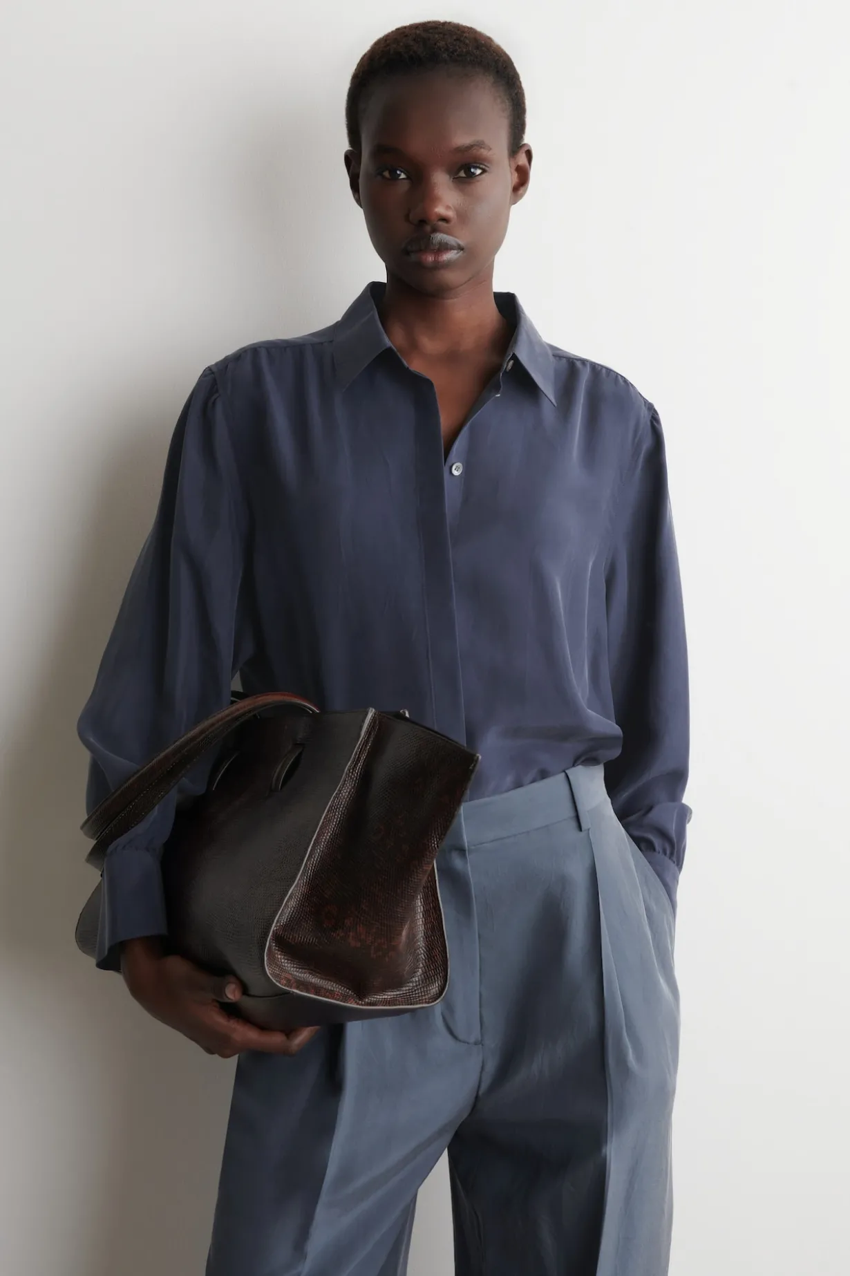 GATHERED CRINKLED-SILK SHIRT