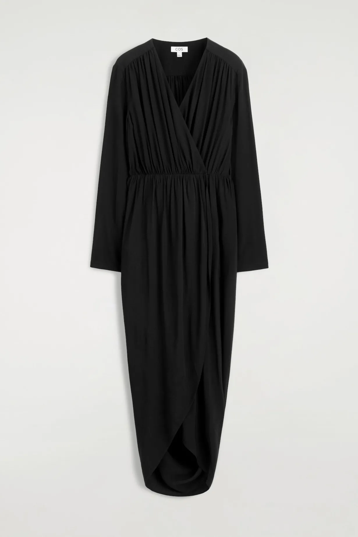 GATHERED MIDI WRAP DRESS