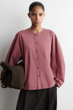 GATHERED PIMA COTTON BLOUSE