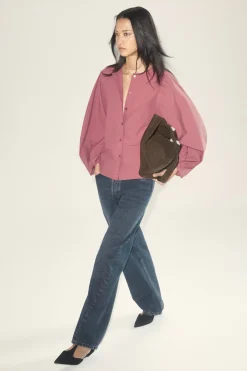 GATHERED PIMA COTTON BLOUSE