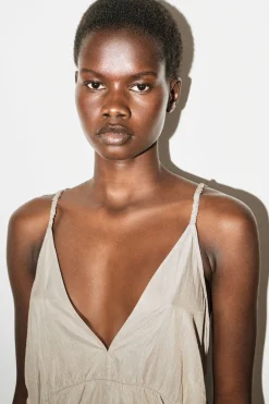 GATHERED SILK-NYLON SLIP DRESS