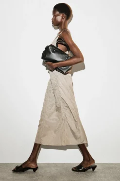 GATHERED SILK-NYLON SLIP DRESS