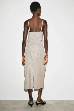 GATHERED SILK-NYLON SLIP DRESS