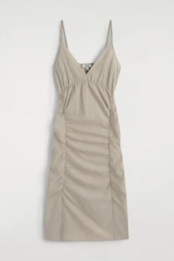 GATHERED SILK-NYLON SLIP DRESS