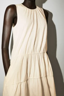 GATHERED TIERED COTTON MAXI DRESS