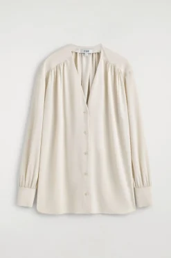 GATHERED V-NECK BLOUSE