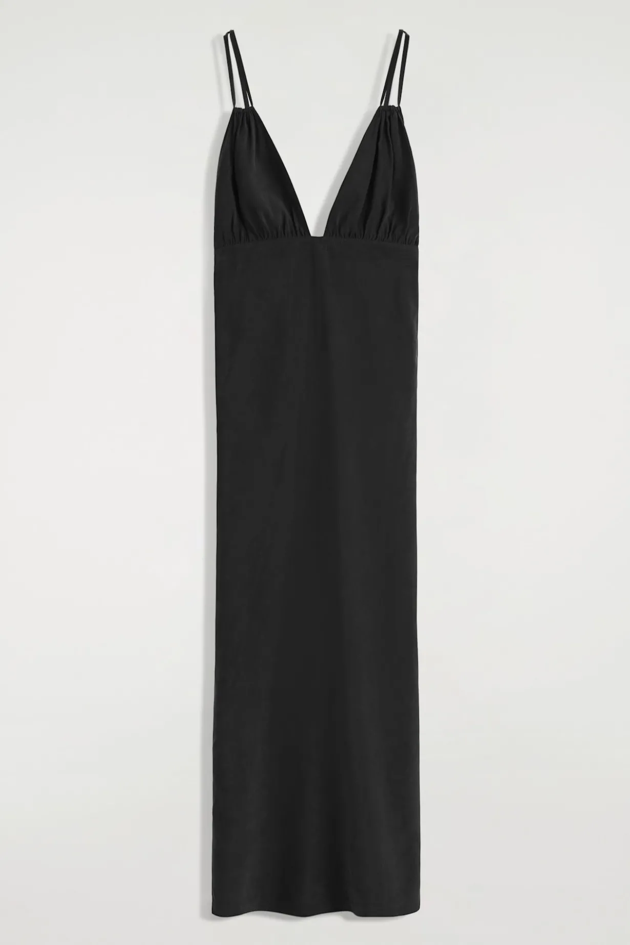 GATHERED V-NECK MAXI DRESS