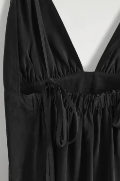 GATHERED V-NECK MAXI DRESS