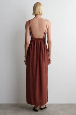 GATHERED V-NECK MAXI DRESS