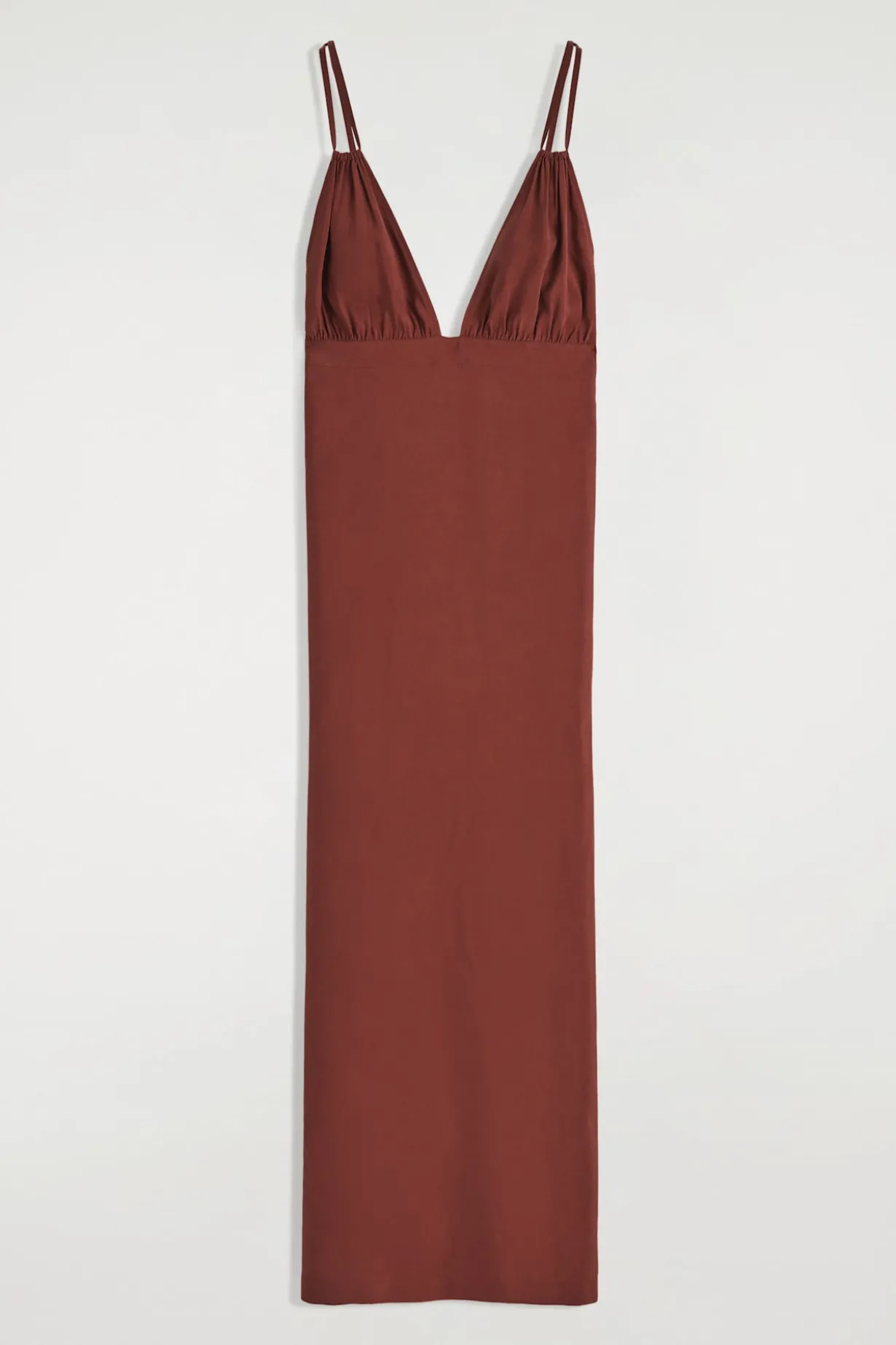 GATHERED V-NECK MAXI DRESS