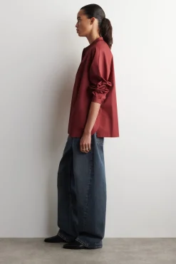 GRANDAD-COLLAR COTTON SHIRT