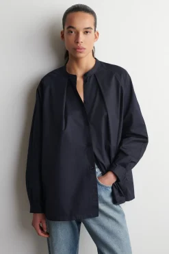 GRANDAD-COLLAR COTTON SHIRT