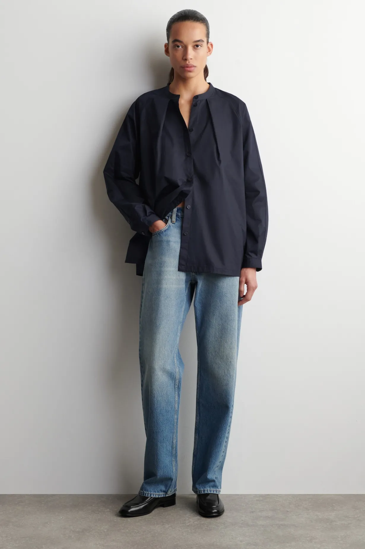 GRANDAD-COLLAR COTTON SHIRT