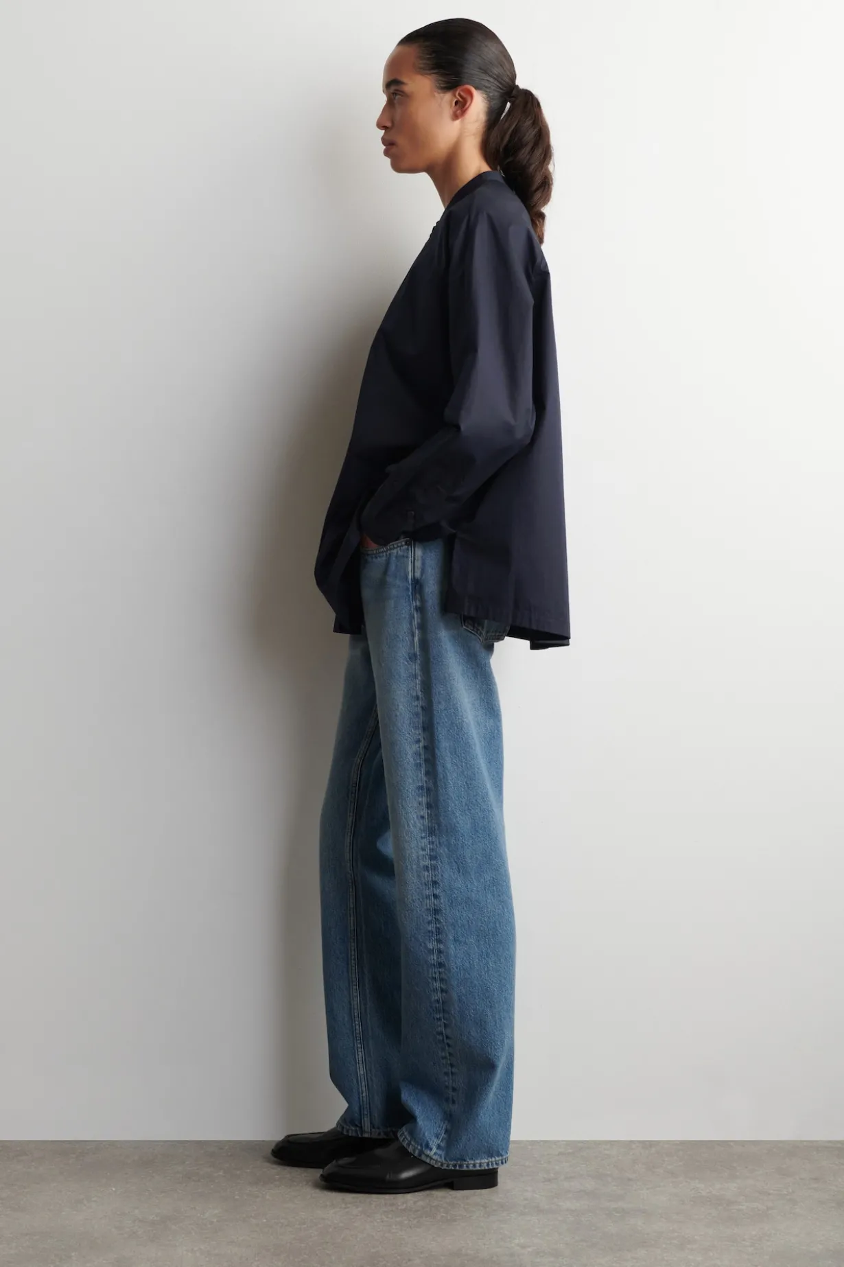 GRANDAD-COLLAR COTTON SHIRT