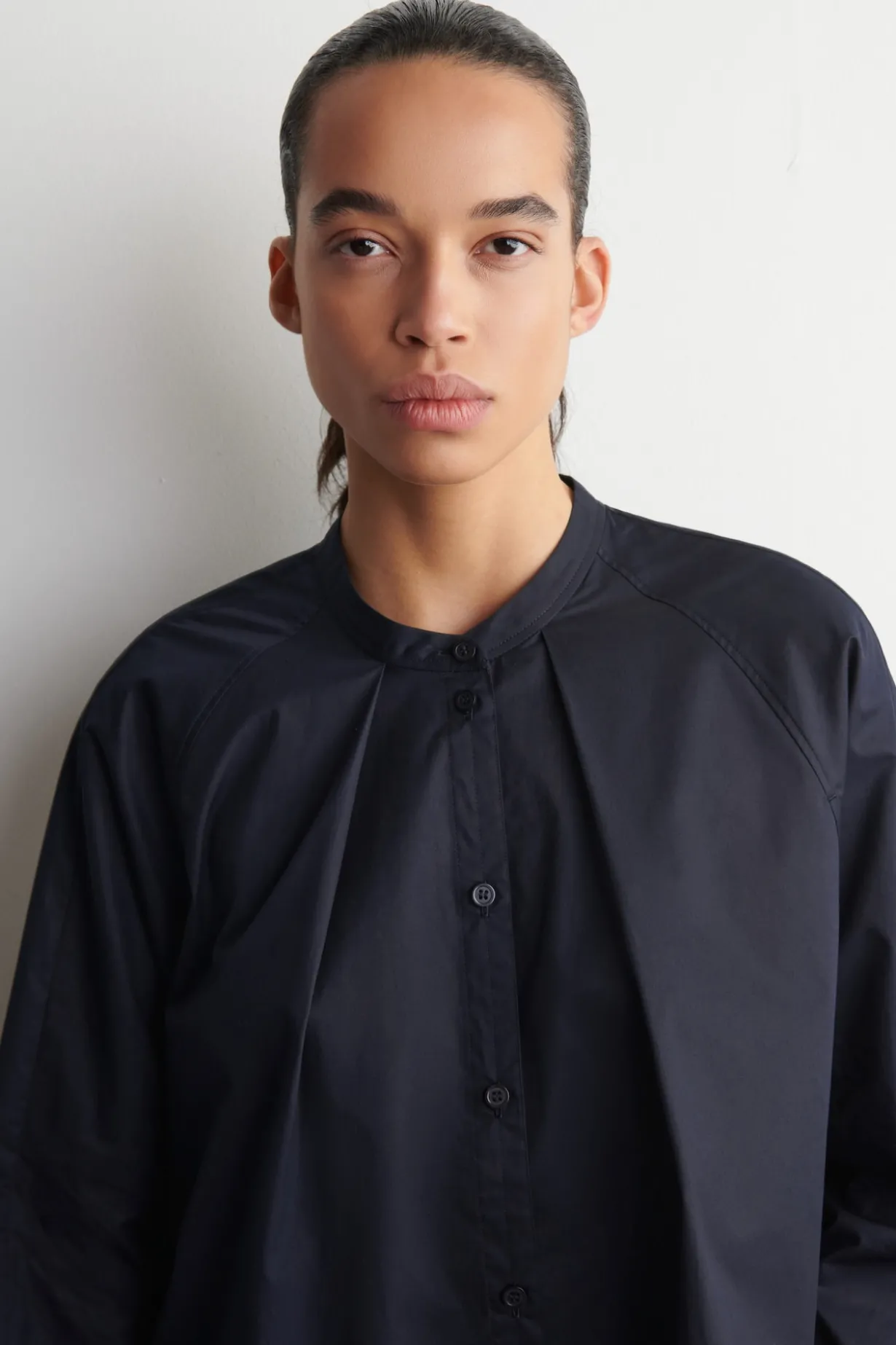 GRANDAD-COLLAR COTTON SHIRT