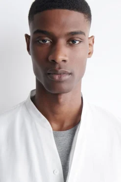 GRANDAD-COLLAR COTTON SHIRT