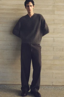 HERRINGBONE RELAXED-FIT WIDE-LEG PANTS