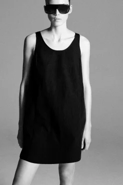 JERSEY-PANELED NYLON MINI DRESS