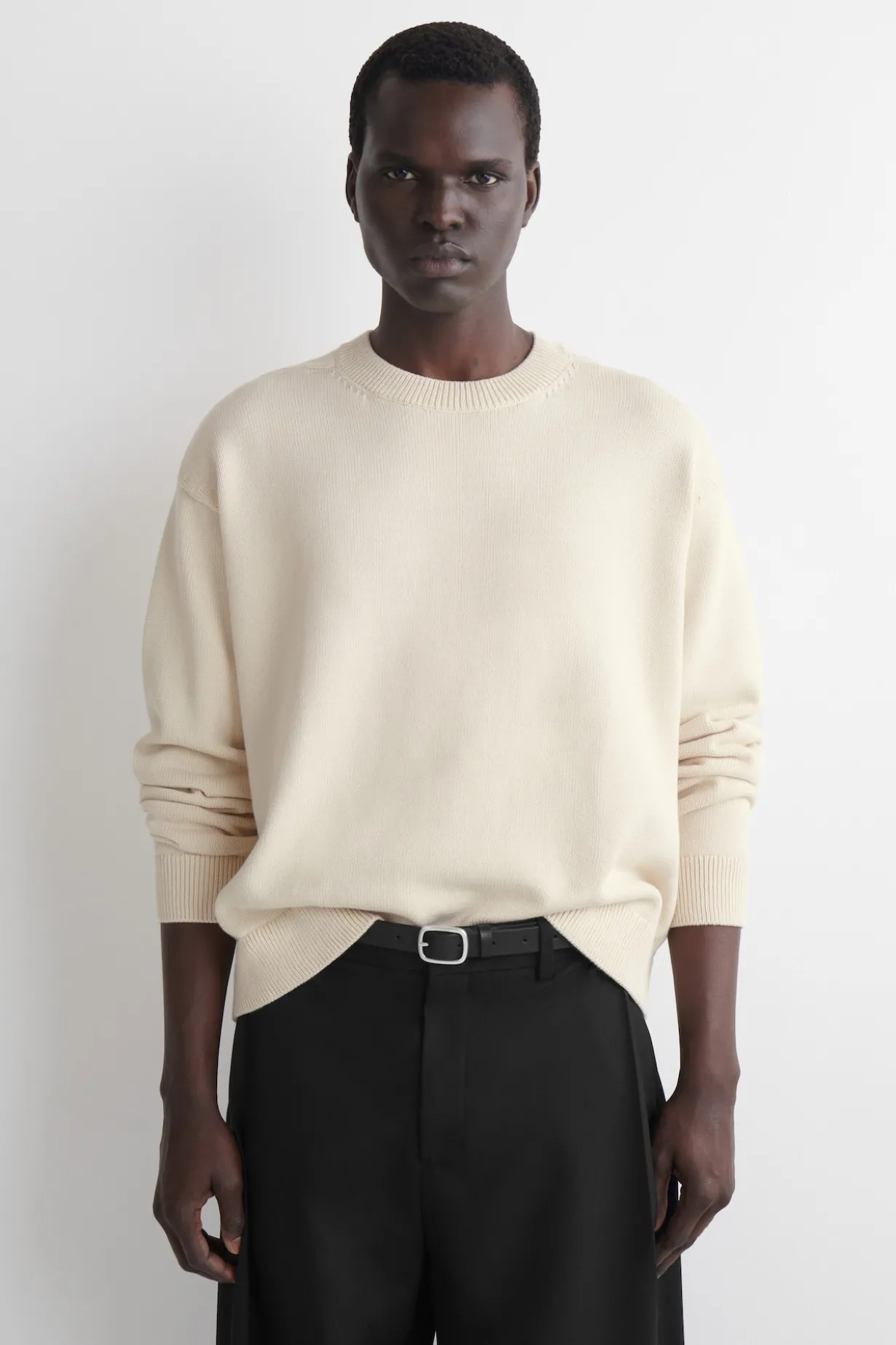 KNITTED COTTON CREW-NECK SWEATER