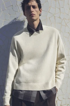 KNITTED COTTON CREW-NECK SWEATER