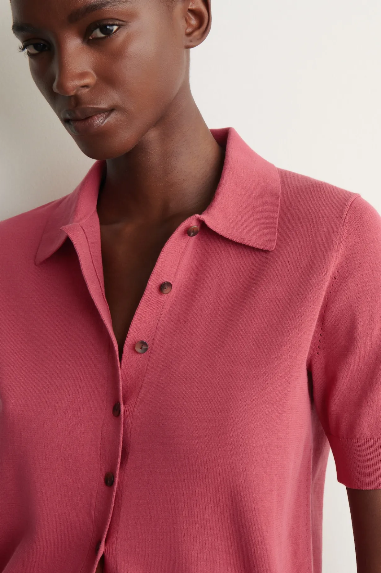 KNITTED COTTON POLO CARDIGAN