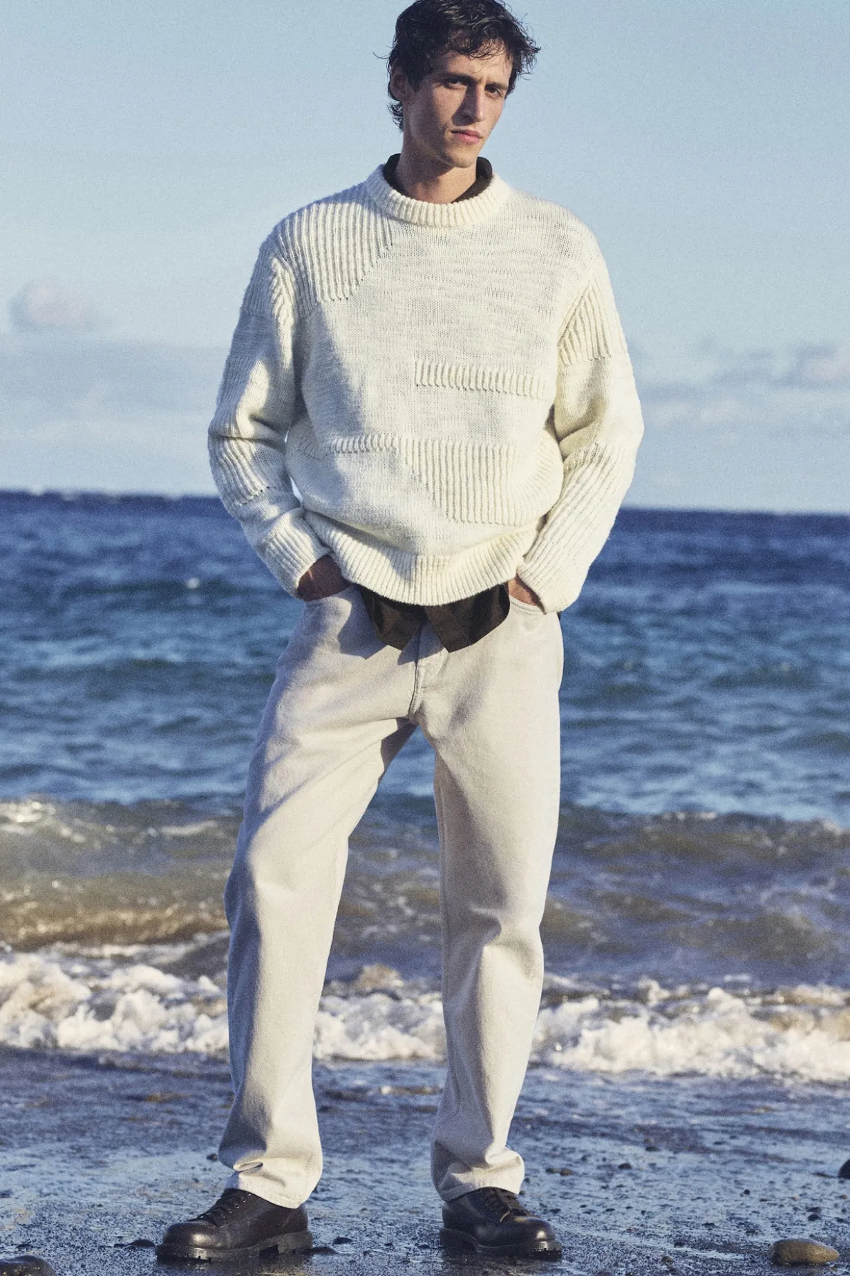 LADDER-STITCH WOOL SWEATER