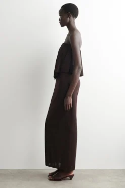LAYERED SHEER-KNIT BANDEAU MAXI DRESS