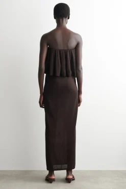 LAYERED SHEER-KNIT BANDEAU MAXI DRESS