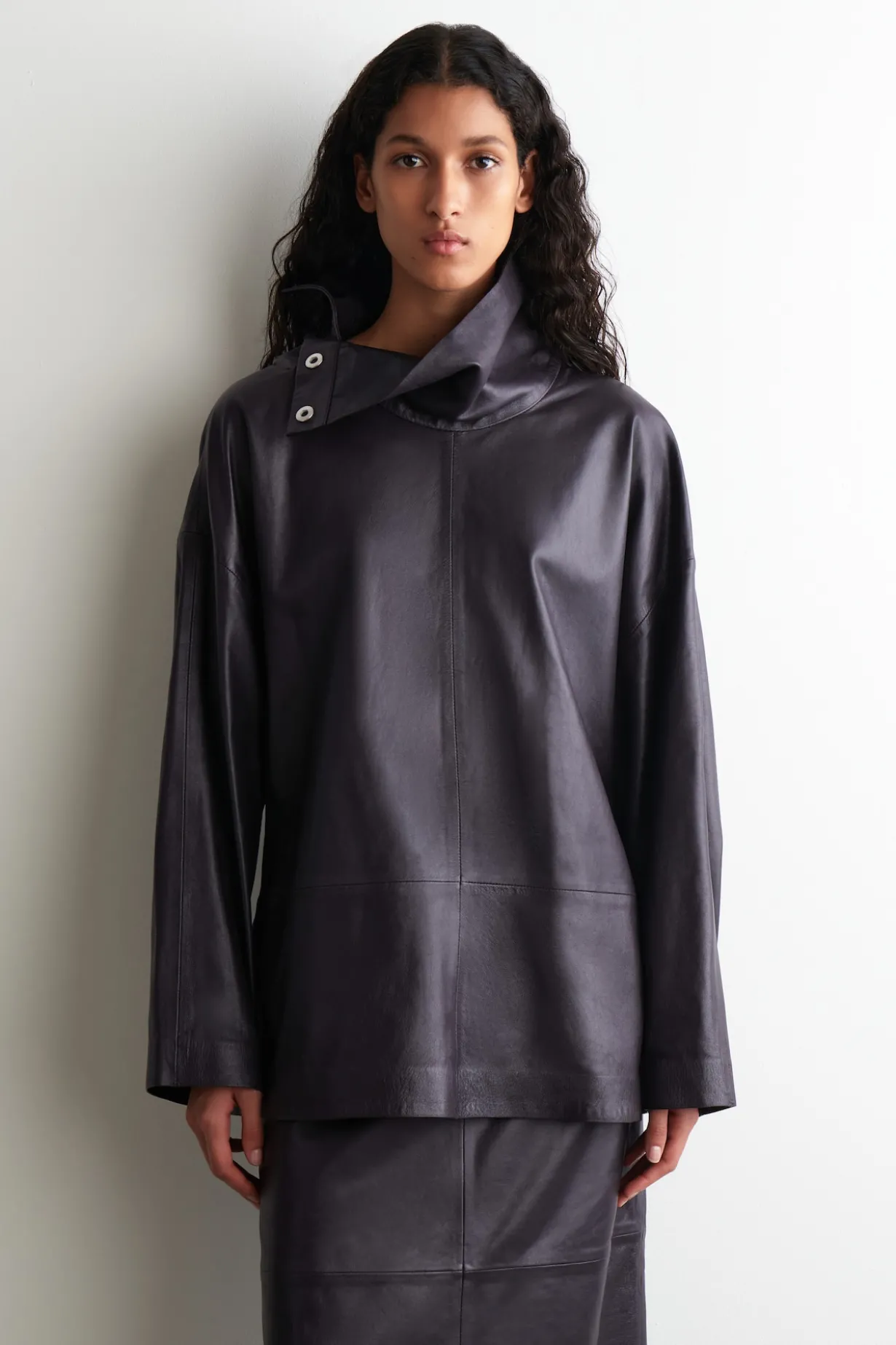 LEATHER MOCK-NECK TOP