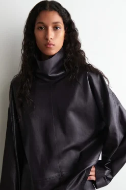 LEATHER MOCK-NECK TOP
