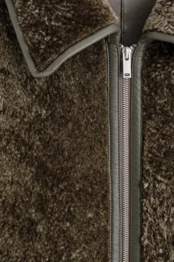 LEATHER-BONDED SHEARLING LONG COAT