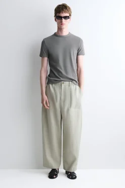 LINEN RELAXED-FIT BARREL-LEG TROUSERS