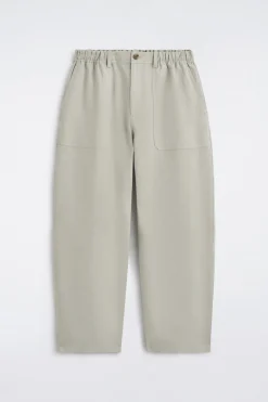 LINEN RELAXED-FIT BARREL-LEG TROUSERS