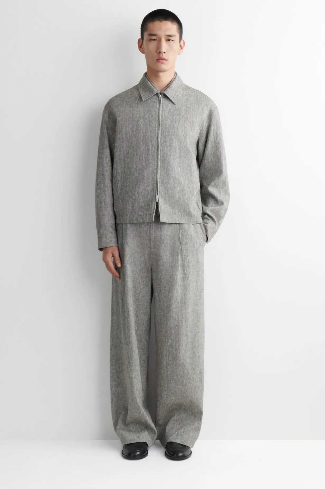 LINEN RELAXED-FIT WIDE-LEG PANTS
