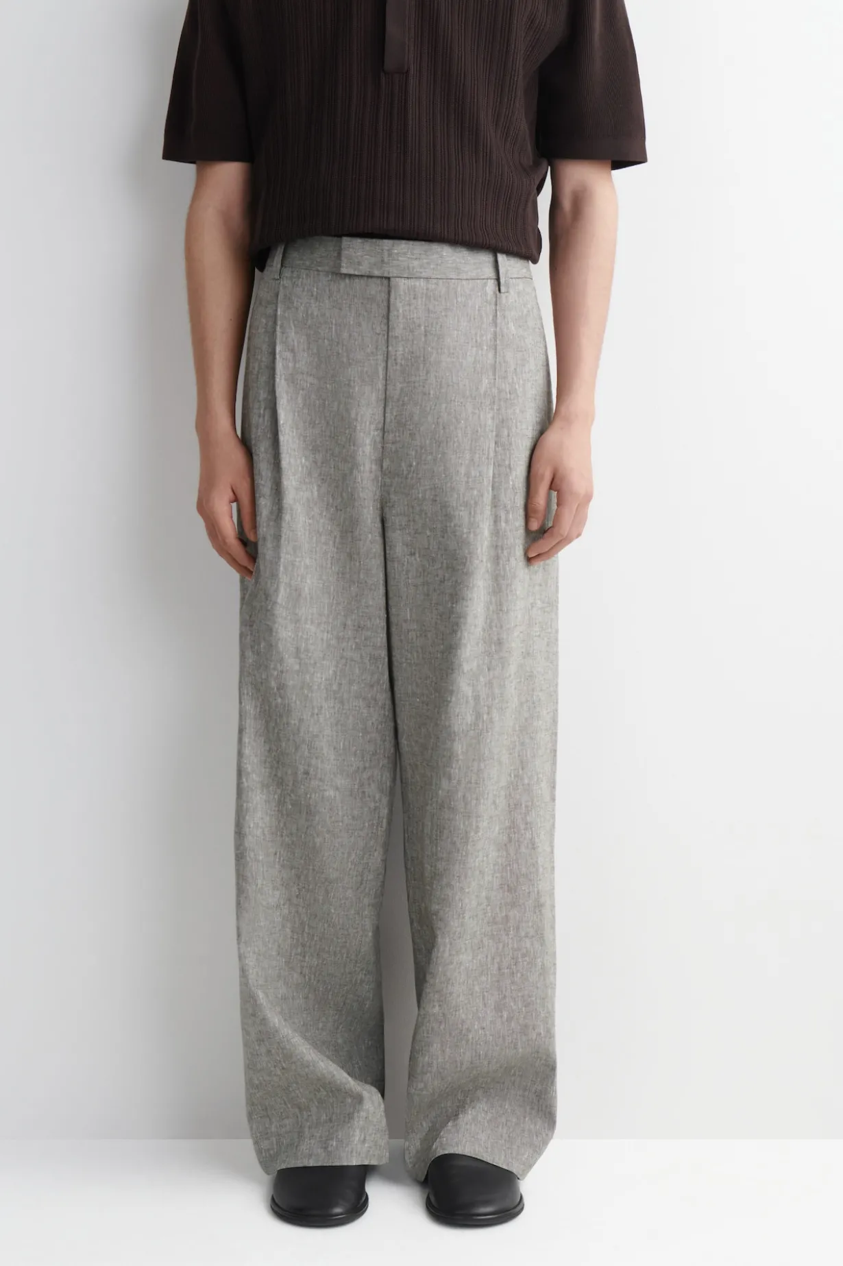 LINEN RELAXED-FIT WIDE-LEG PANTS