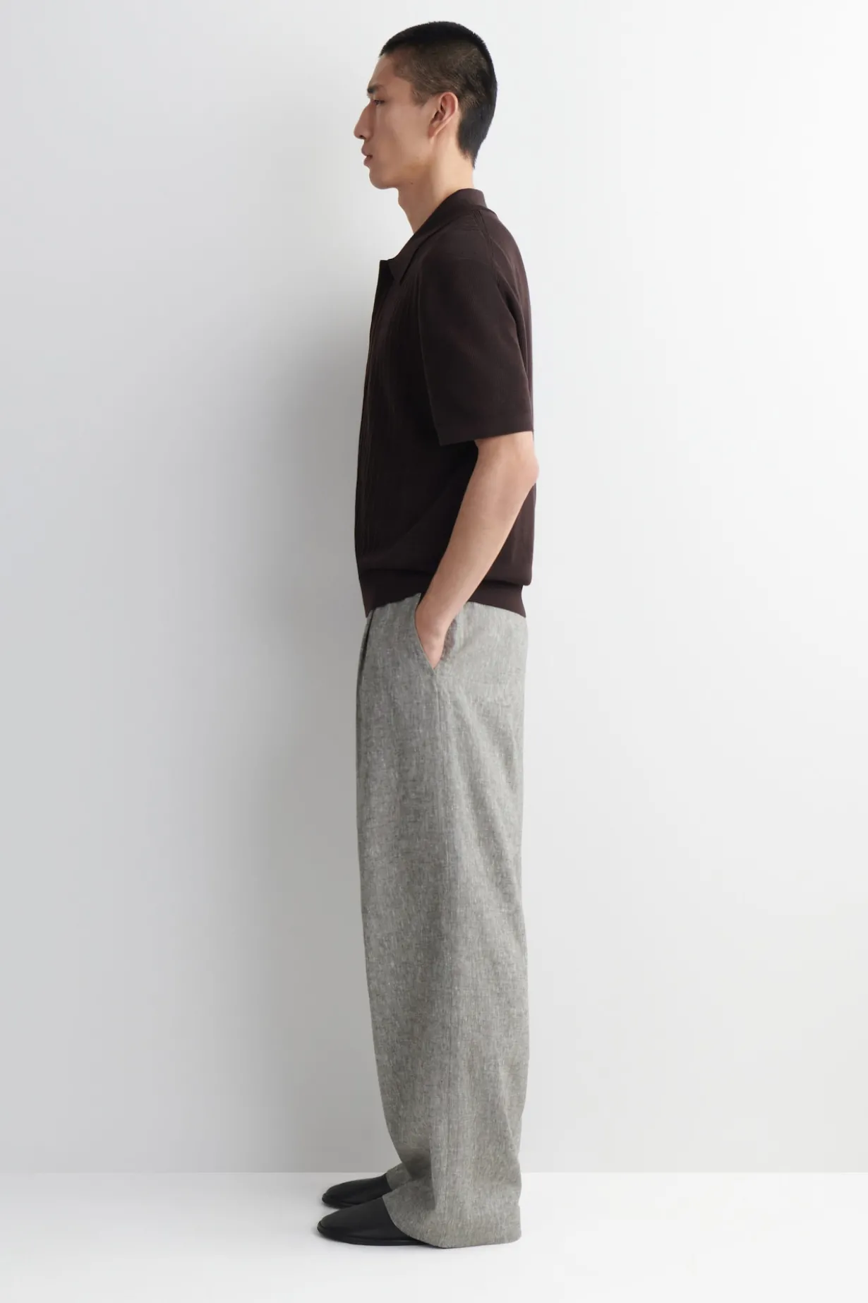 LINEN RELAXED-FIT WIDE-LEG PANTS