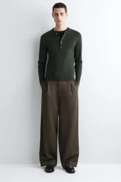 LINEN-BLEND RELAXED-FIT WIDE-LEG PANTS