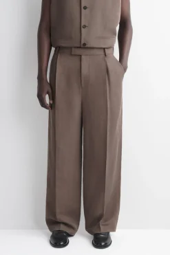 LINEN-BLEND RELAXED-FIT WIDE-LEG PANTS