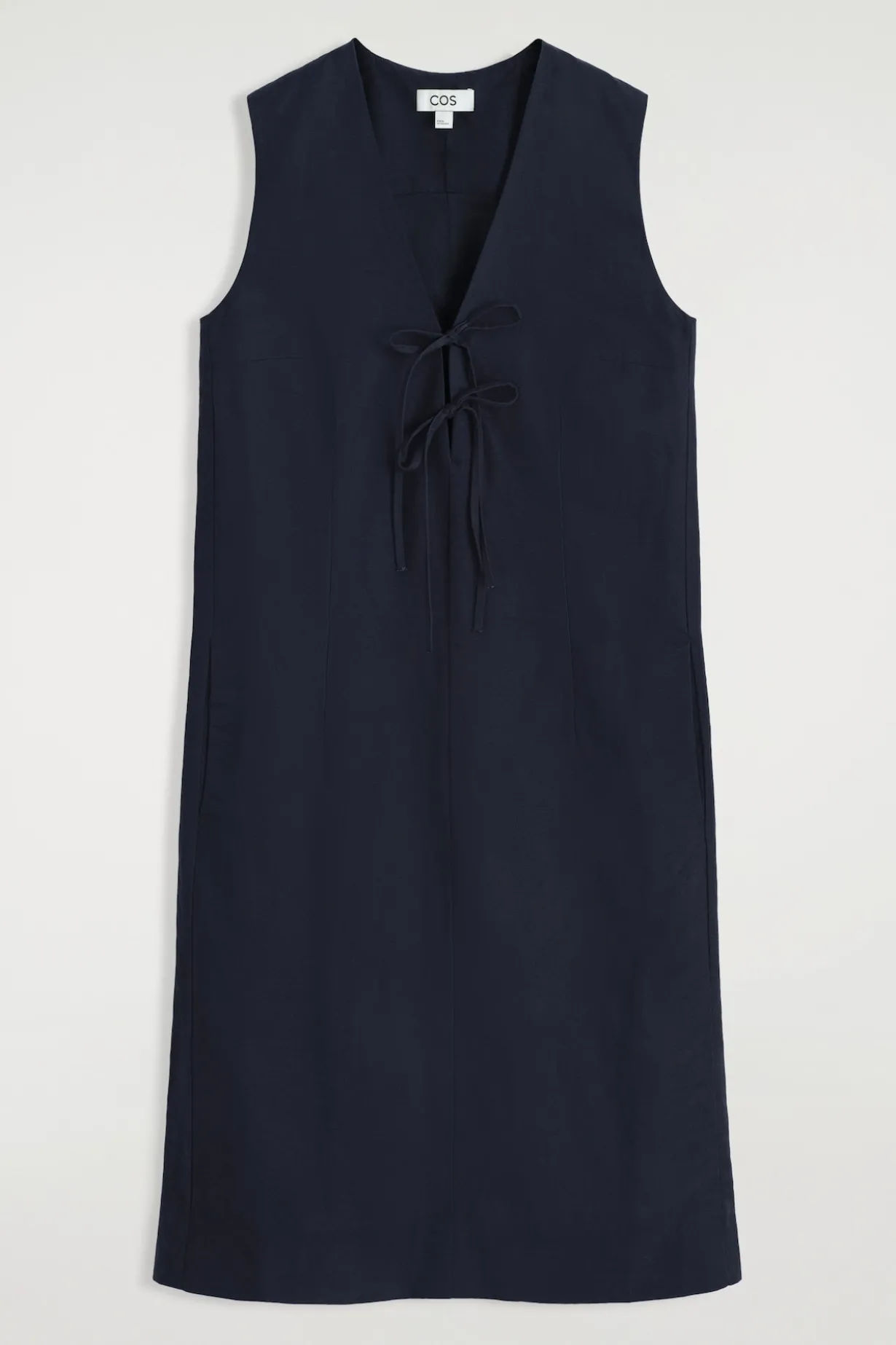 LINEN-BLEND TIE-FRONT MIDI DRESS