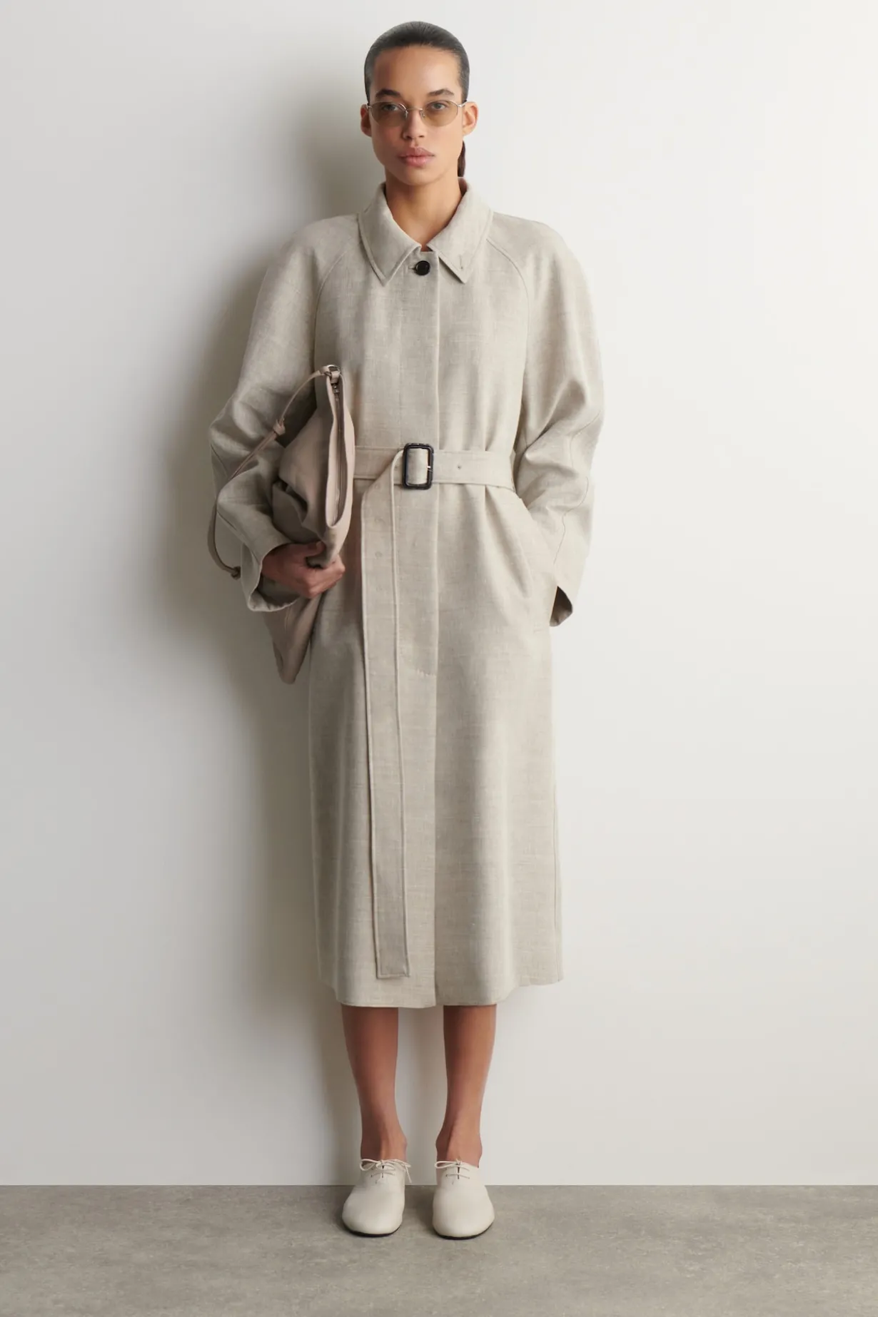 LINEN-WOOL LONG TRENCH COAT